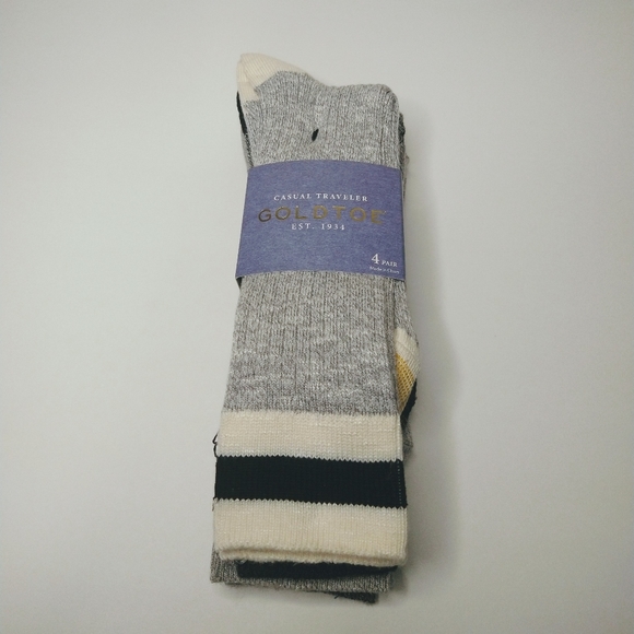 Men's Gold Toe casual traveler crew socks 4 pair pack Grey Heather Black White - Picture 5 of 8